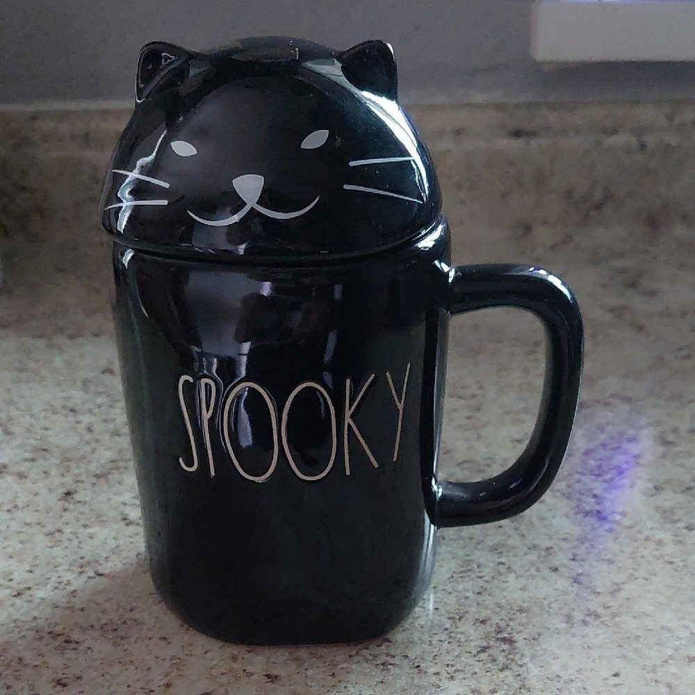 Rae Dunn Black Cat Spooky Mug W/ Lid New